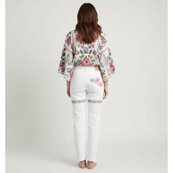 Custom Denim Forum Jeans recreate by Angelina Vanelli Sheer Floral Embroidery 23 - Picture 2 of 15